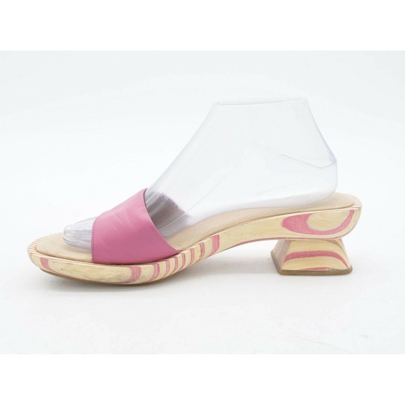 Vis A Vie Womens 9 Sandals Pink Leather Wood Slide Open Toe Slip On Summer Shoe - Picture 5 of 12